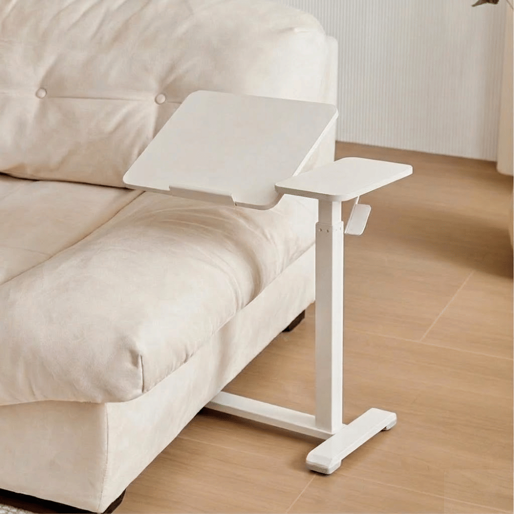 โต๊ะปรับระดับ ELIFE รุ่น QT-02. สีขาว มีล้อหมุนรอบทิศทาง_8